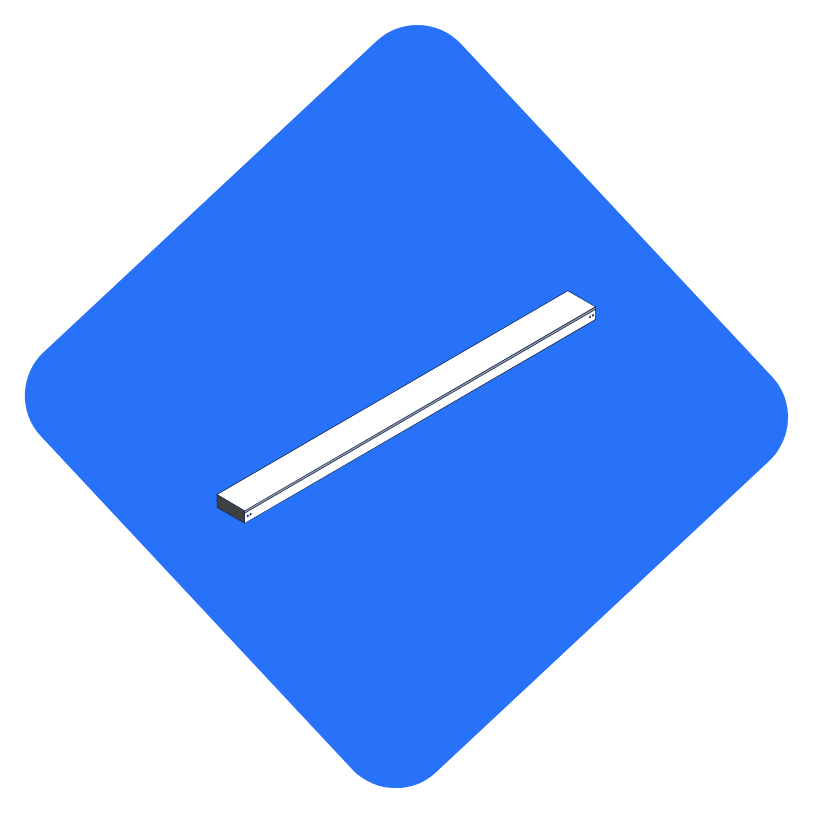 Eine weiße, längliche Leiste mit rechteckigem Querschnitt liegt schräg auf einem blauen, rautenförmigen Hintergrund. Die Leiste ist minimalistisch und ohne erkennbare Details dargestellt.