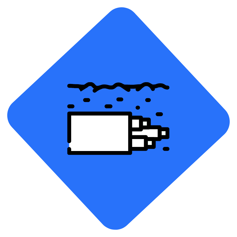 Grafik eines dicken Kabels, das unter einer gewellten Linie verläuft, auf blauem, rautenförmigem Hintergrund. Die Darstellung erinnert an ein Unterseekabel oder ein Erdkabel.